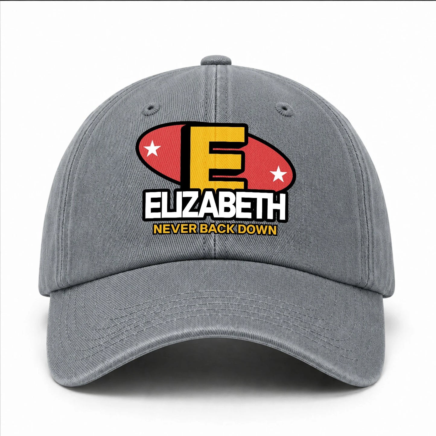 Never Back Down With Your Name And Initial Letter Washed Cap ELIZABETH 13K1 C82PF