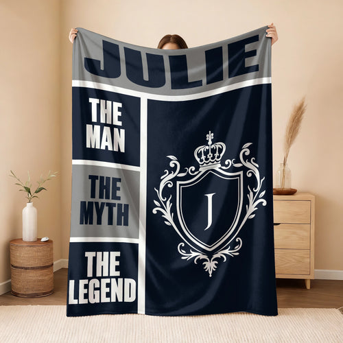 The Man The Myth The Legend Navy Gray & Gold Fleece Blanket  JULIE 13K1 BK09
