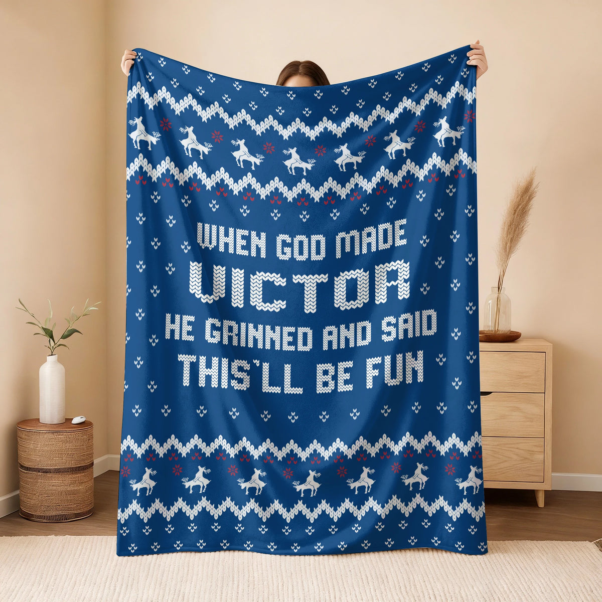 When God Made Your Name Navy Fleece Blanket VICTOR 13K1 BK32