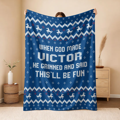 When God Made Your Name Navy Fleece Blanket VICTOR 13K1 BK32
