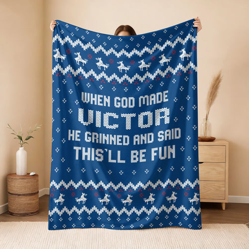 When God Made Your Name Navy Fleece Blanket VICTOR 13K1 BK32