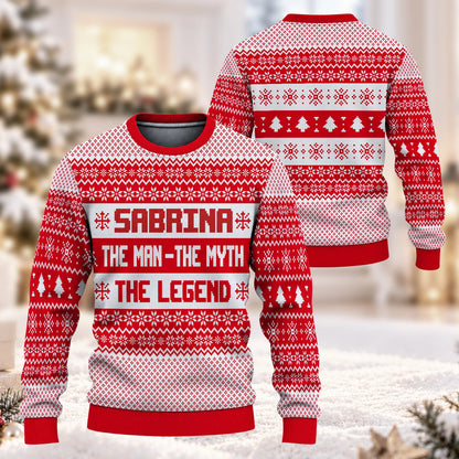The Man The Myth The Legend Red Christmas Ugly Sweater SABRINA 13K1 UG04