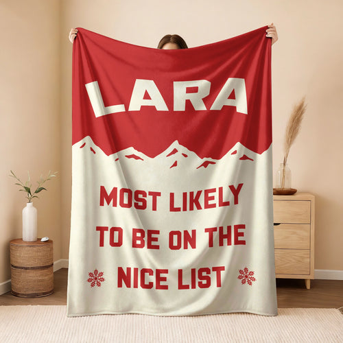 Most Likely on the Nice List Red Vintage Christmas Fleece Blanket LARA 13K1 BK63