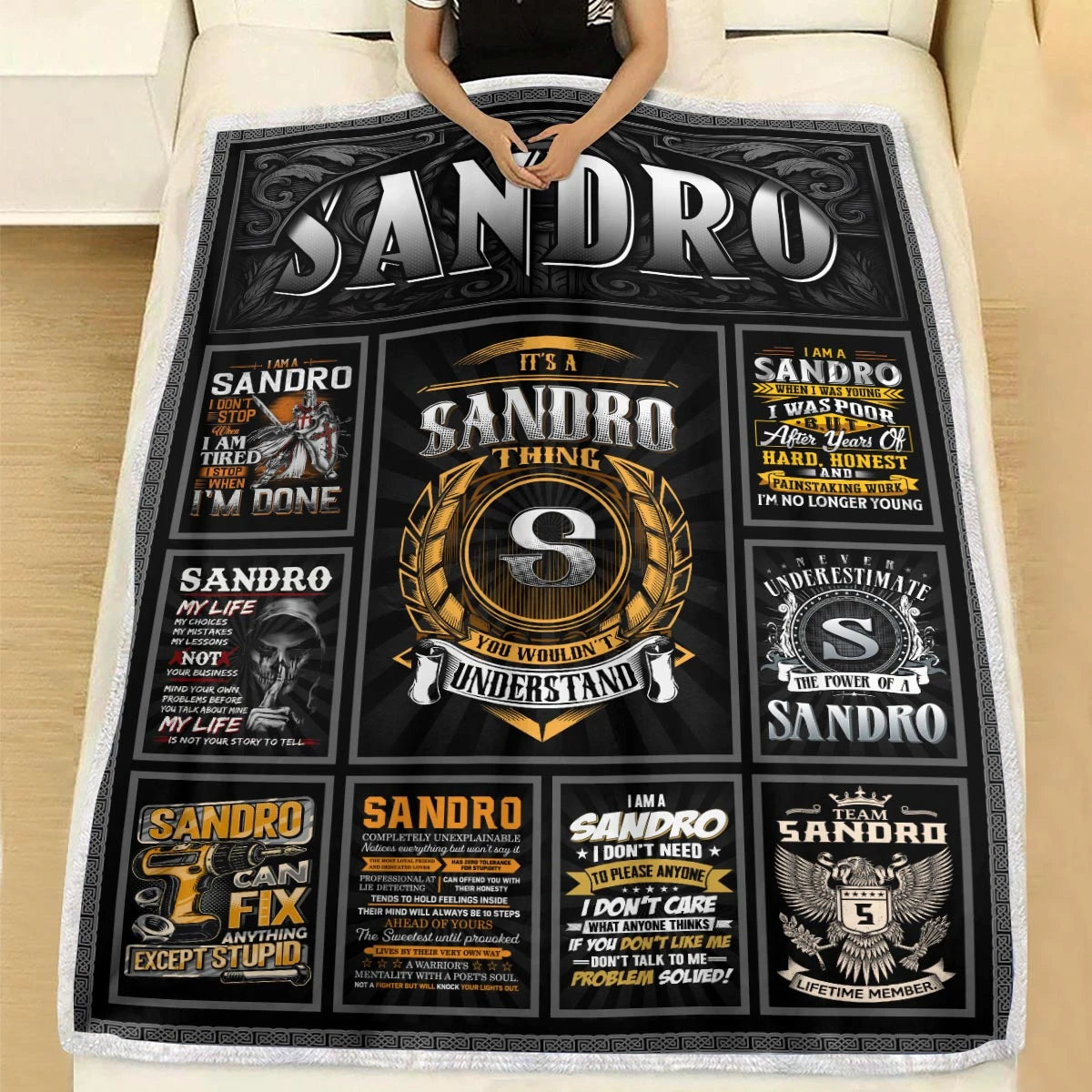 SANDRO Personalized Blanket | Custom Name Cozy Throw Gift 13K5-BK2