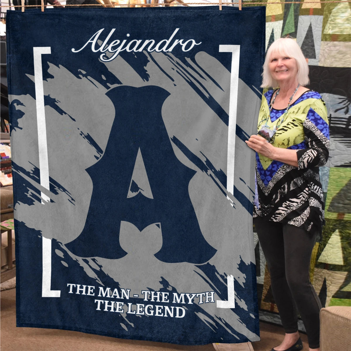 The Man The Myth The Legend Navy Baseball Fleece Blanket ALEJANDRO 13K1 BK17