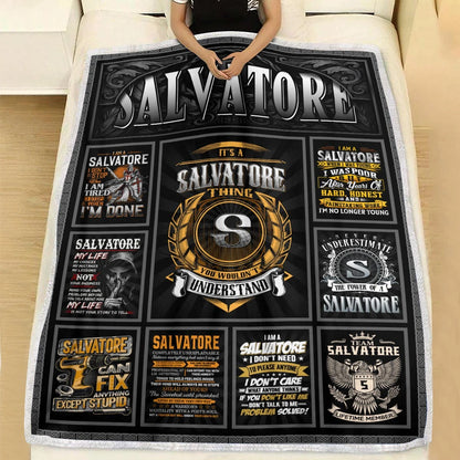 SALVATORE Personalized Blanket | Custom Name Cozy Throw Gift 13K4-BK2