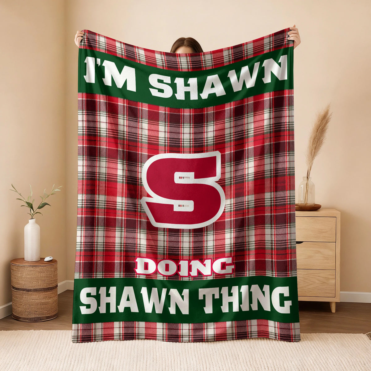 I'm Name Doing Name Things Red Plaid Fleece Blanket SHAWN 13K1 BK49