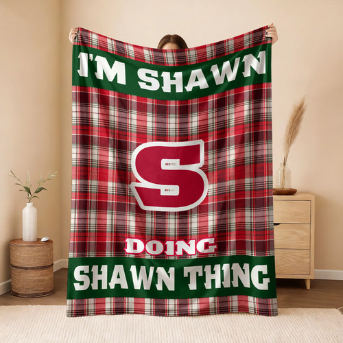 I'm Name Doing Name Things Red Plaid Fleece Blanket SHAWN 13K1 BK49