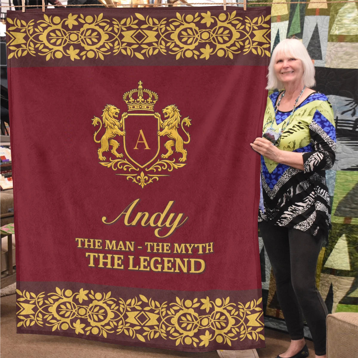 The Man The Myth The Legend Royal Red And Yellow Fleece Blanket ANDY 13K1 BK05
