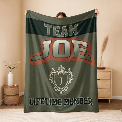 Team Your Name Lifetime Member Sage Green Fleece Blanket JOE 13K1 BK22