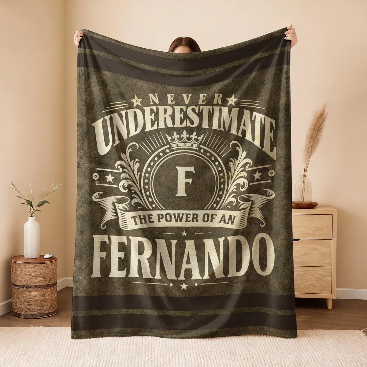 Never Underestimate The Power Of A Name Olive Green Army Fleece Blanket FERNANDO 13K1 BK46