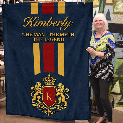 The Man The Myth The Legend Navy Striped Fleece Blanket KIMBERLY 13K1 BK16