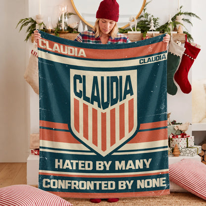 Hated By Many Confronted By None Retro Fleece Blanket CLAUDIA 13K1 BK58