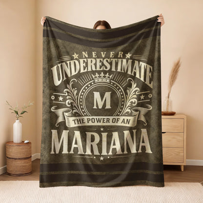 Never Underestimate The Power Of A Name Olive Green Army Fleece Blanket MARIANA 13K1 BK46