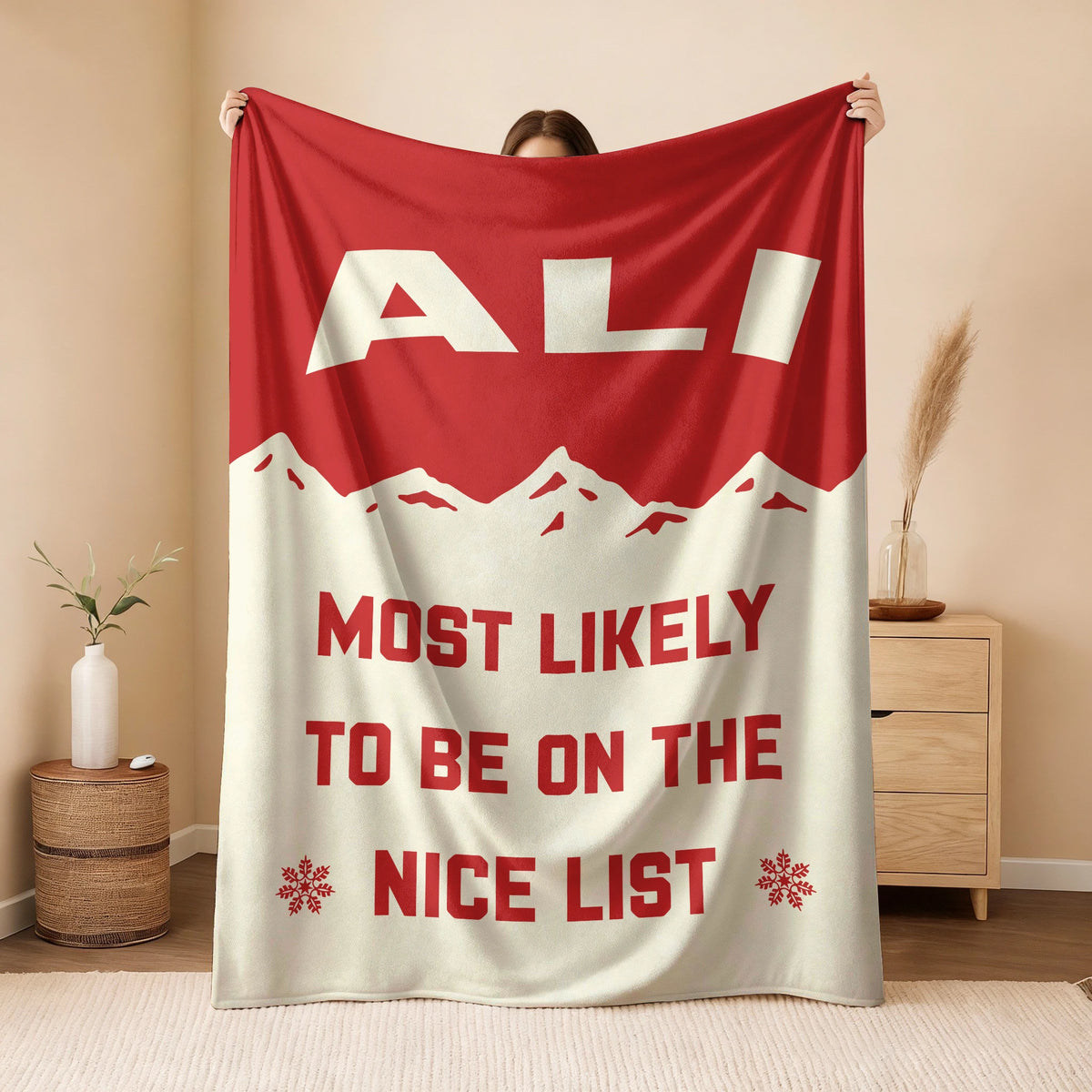 Most Likely on the Nice List Red Vintage Christmas Fleece Blanket ALI 13K1 BK63