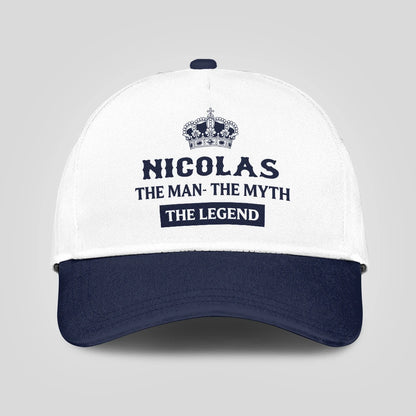 The Man The Myth The Legend King Crown Blue And White Cap NICOLAS 13K1 C147PF