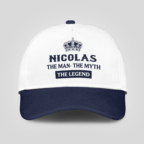 The Man The Myth The Legend King Crown Blue And White Cap NICOLAS 13K1 C147PF