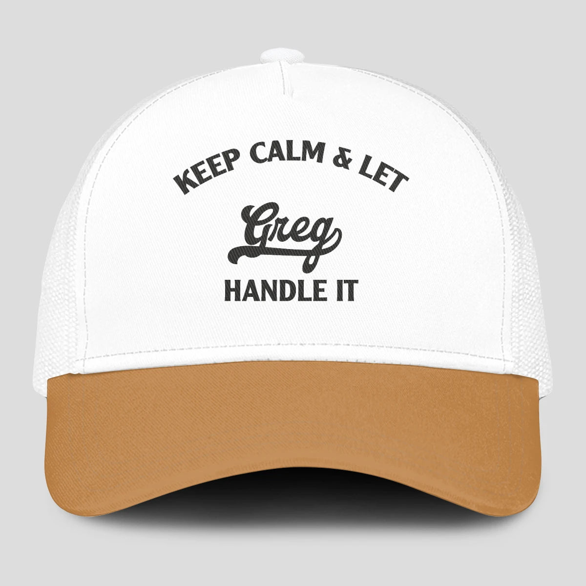Keep Calm & Let Your Name Handle It Yellow And White Mesh Cap GREG 13K1 C205PF