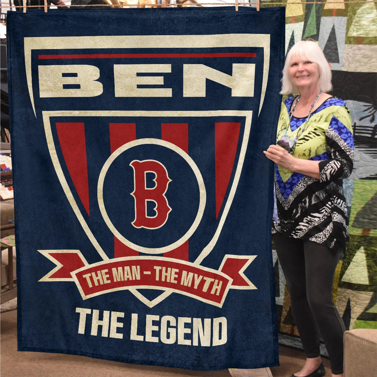 The Man The Myth The Legend Blue Burgundy Baseball Blanket BEN 13K1 BK18