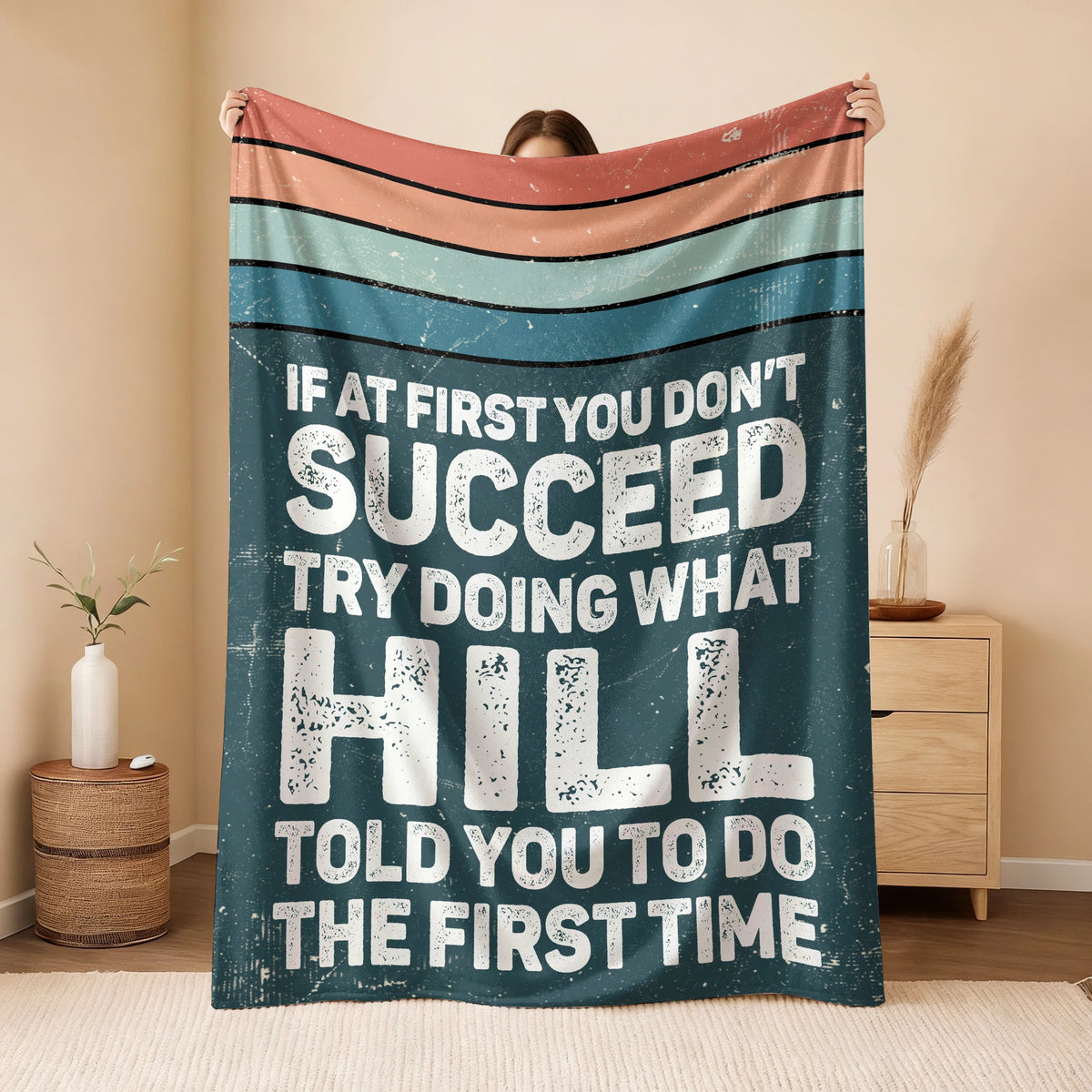 If At First You Don’t Succeed Retro Green Fleece Blanket HILL 13K1 BK29