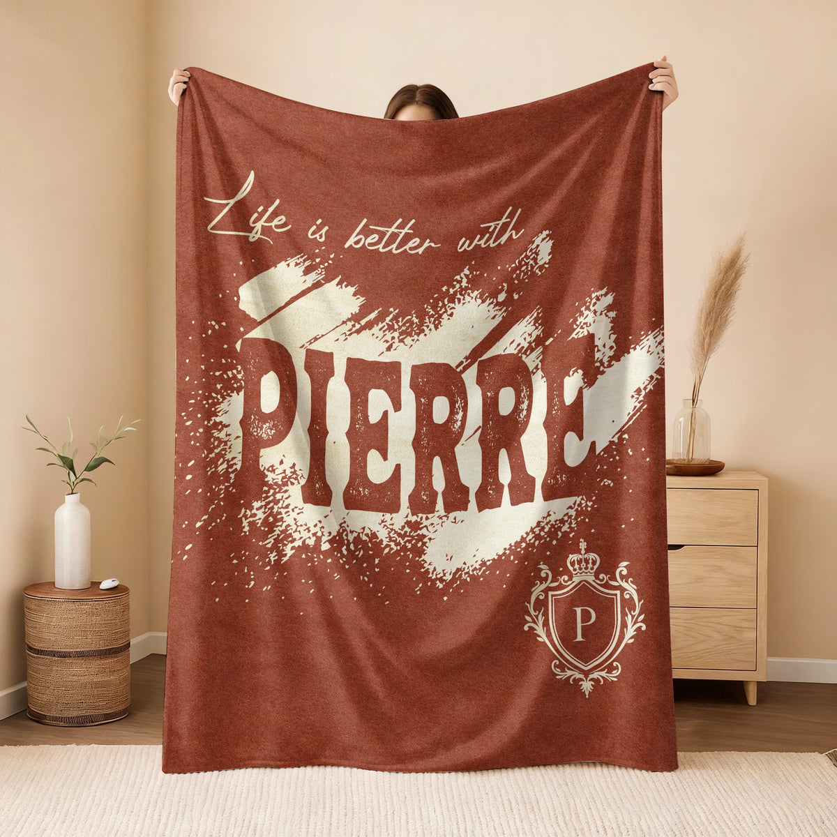Life Is Better With Your Name Terracotta Cream Fleece Blanket PIERRE 13K1 BK30