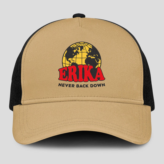 Never Back Down World Logo Khaki Mesh Cap ERIKA 13K1 C212PF