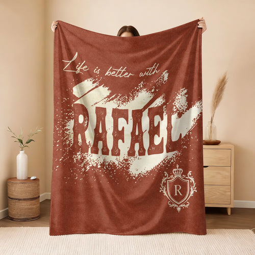 Life Is Better With Your Name Terracotta Cream Fleece Blanket RAFAEL 13K1 BK30