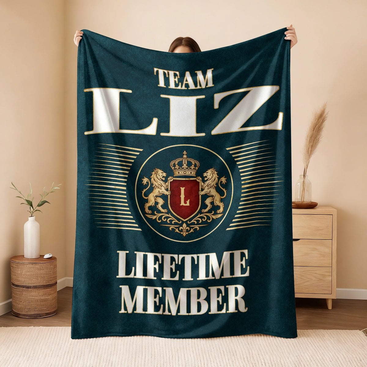 Team Your Name Lifetime Member Sage Green Fleece Blanket LIZ 13K1 BK42
