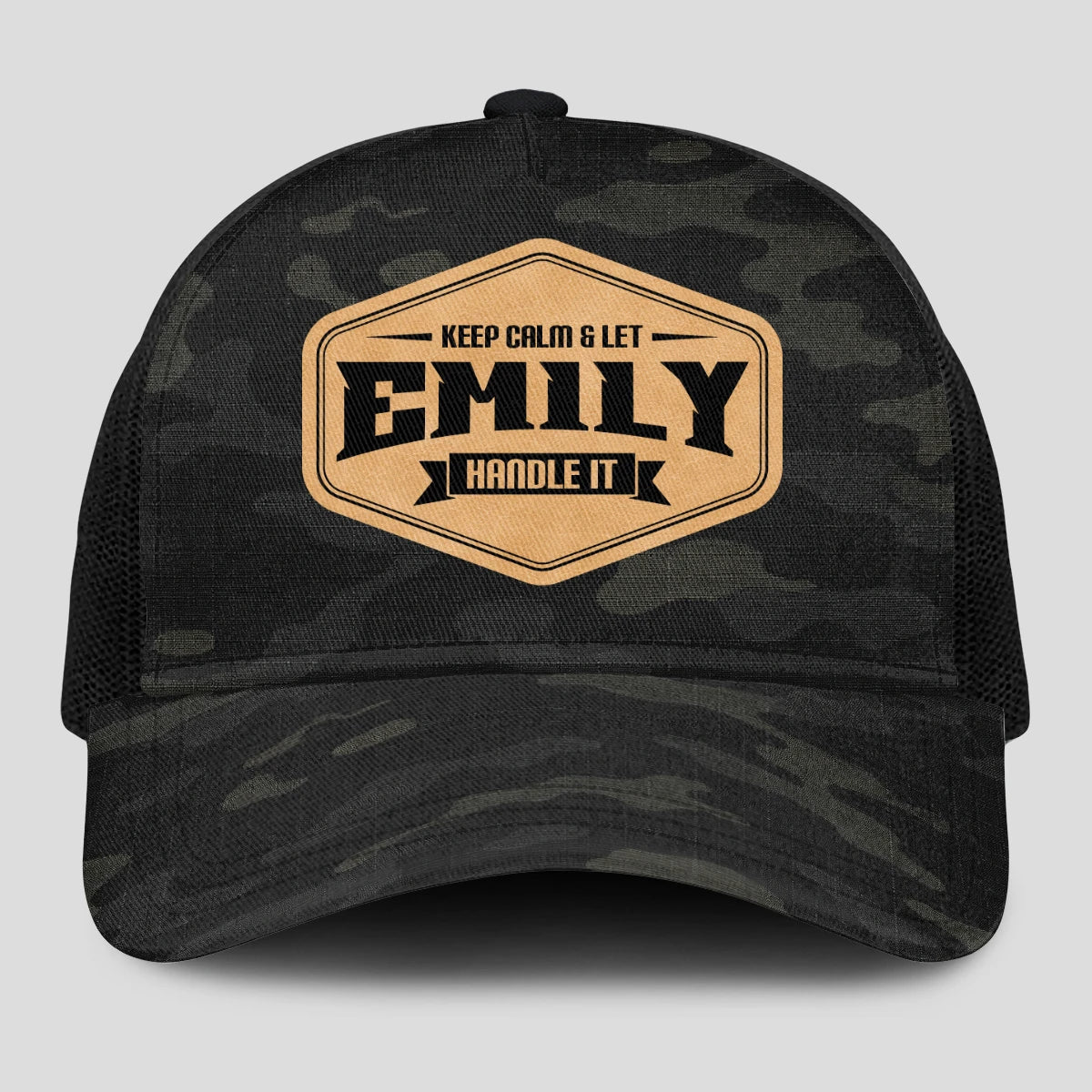 Keep Calm & Let Your Name Handle It Dark Camo Mesh Cap EMILY 13K1 C195PF