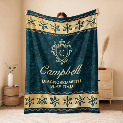 Diagnosed With Slay-DHD Vintage Sage Green Fleece Blanket CAMPBELL 13K1 BK38