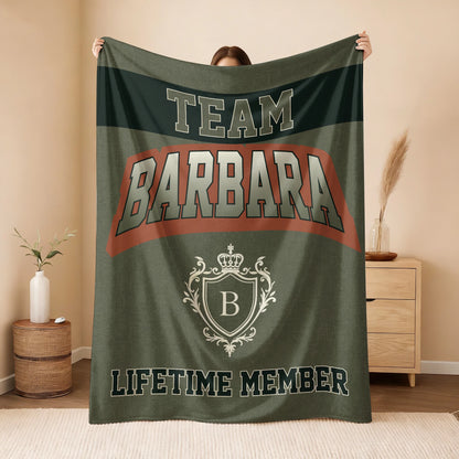 Team Your Name Lifetime Member Sage Green Fleece Blanket BARBARA 13K1 BK22