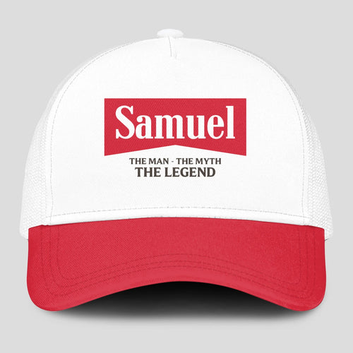 The Man The Myth The Legend Red And White Mesh Cap SAMUEL 13K1 C197PF