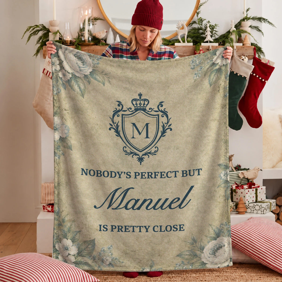 Nobody's Perfect But Your Name Is Pretty Close Green Floral Fleece Blanket MANUEL 13K1 BK39