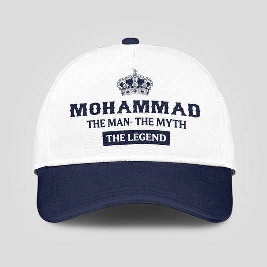 The Man The Myth The Legend King Crown Blue And White Cap MOHAMMAD 13K1 C147PF