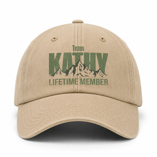 Team Your Name Lifetime Member Mountain Cap KATHY 13K1 C58PF