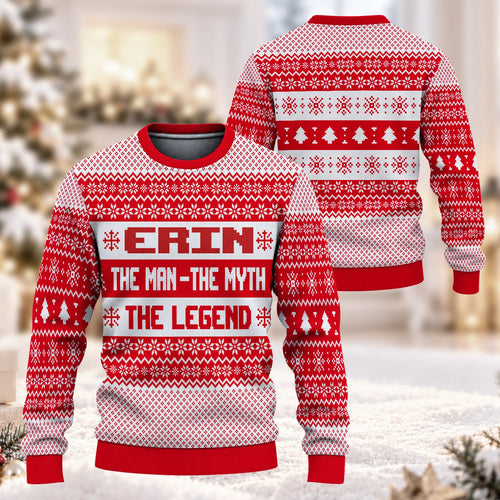The Man The Myth The Legend Red Christmas Ugly Sweater ERIN 13K1 UG04