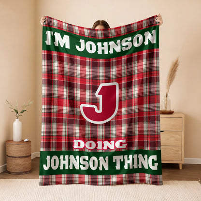 I'm Name Doing Name Things Red Plaid Fleece Blanket JOHNSON 13K1 BK49