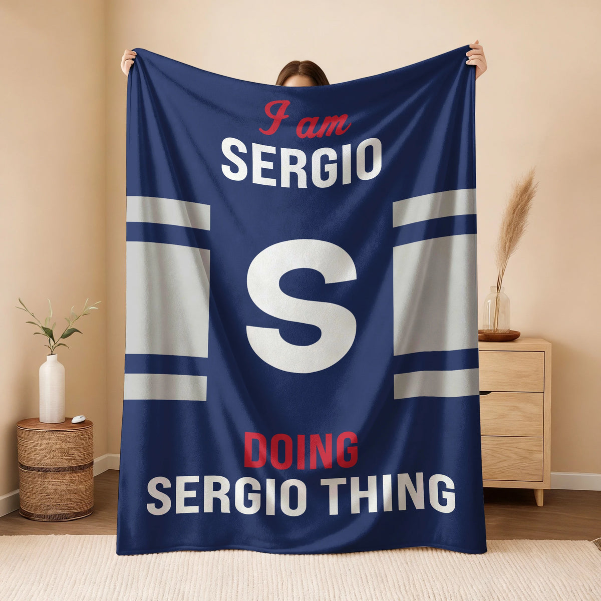 I'm Name Doing Name Things Navy Fleece Blanket SERGIO 13K1 BK51