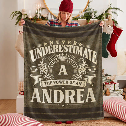 Never Underestimate The Power Of A Name Olive Green Army Fleece Blanket ANDREA 13K1 BK46