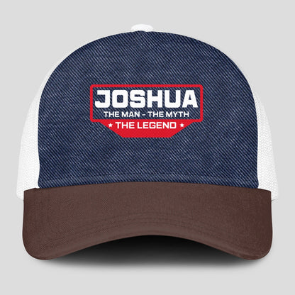 The Man The Myth The Legend Navy Brown And White Mesh Cap JOSHUA 13K1 C200PF