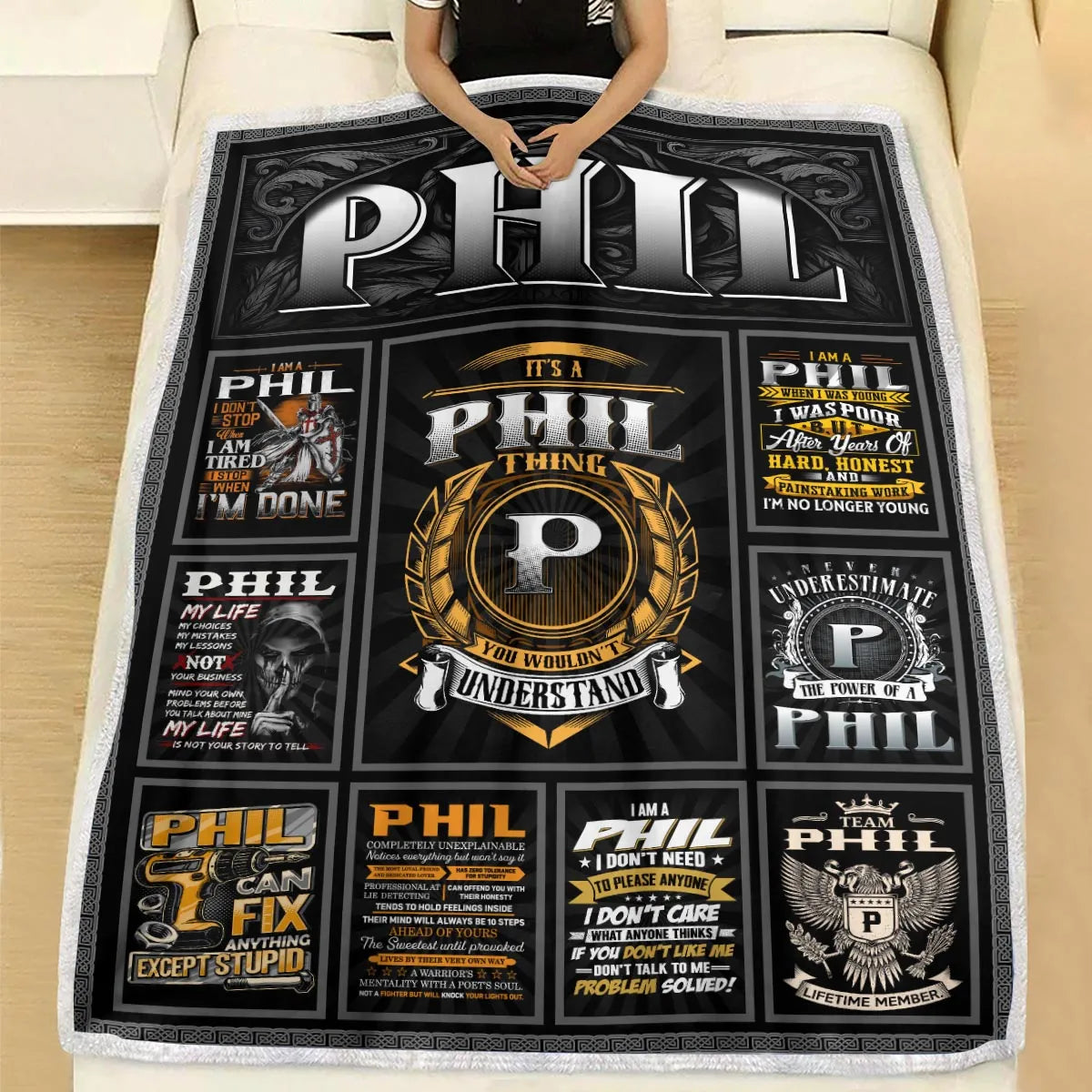 PHIL Personalized Blanket | Custom Name Cozy Throw Gift 13K1-BK2