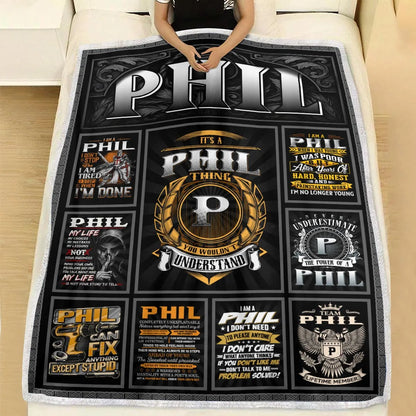 PHIL Personalized Blanket | Custom Name Cozy Throw Gift 13K1-BK2