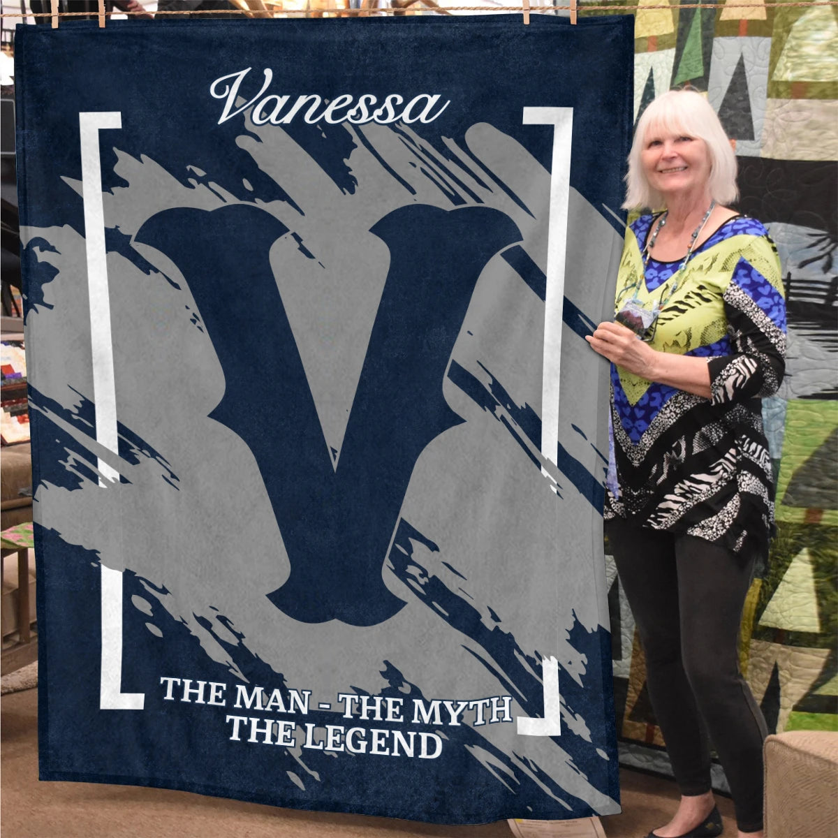 The Man The Myth The Legend Navy Baseball Fleece Blanket VANESSA 13K1 BK17