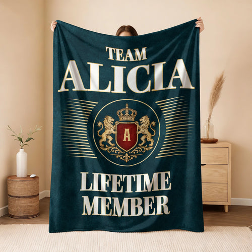 Team Your Name Lifetime Member Sage Green Fleece Blanket ALICIA 13K1 BK42