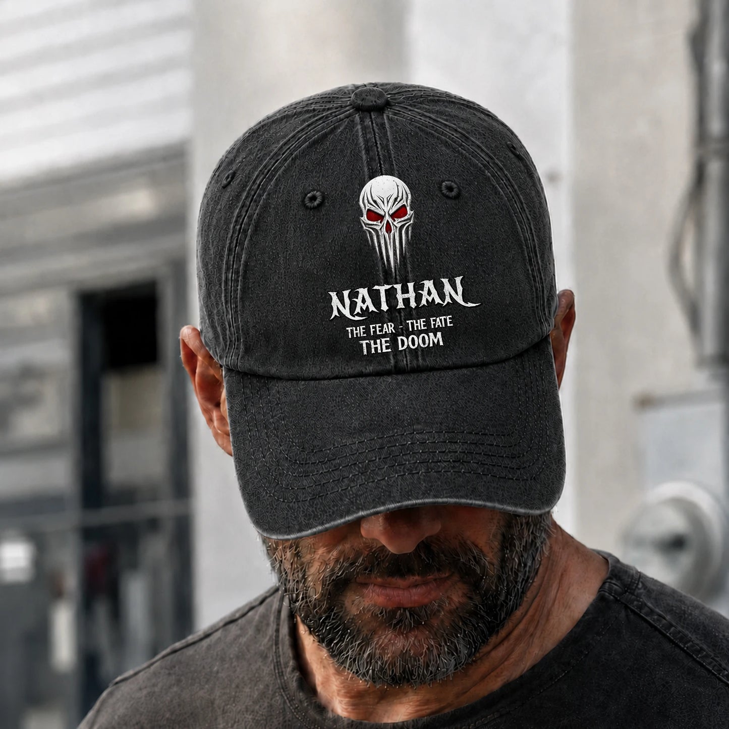 Your Name The Fear The Fate The Doom Skull Washed Cap NATHAN 13K1 C98PF