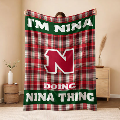 I'm Name Doing Name Things Red Plaid Fleece Blanket NINA 13K1 BK49