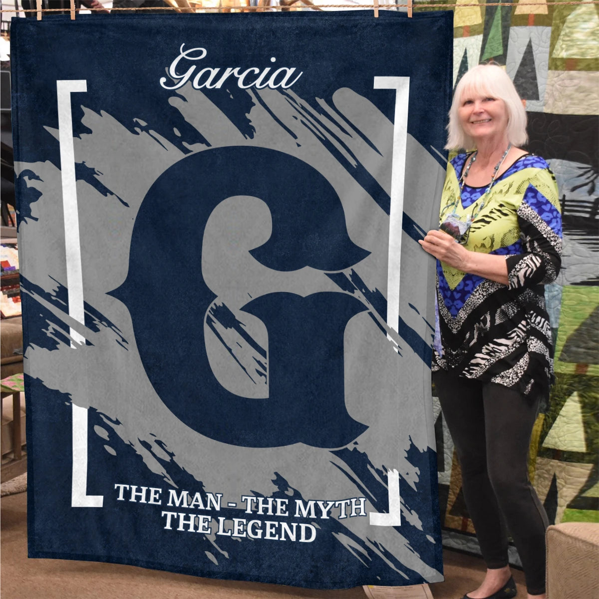The Man The Myth The Legend Navy Baseball Fleece Blanket GARCIA 13K1 BK17