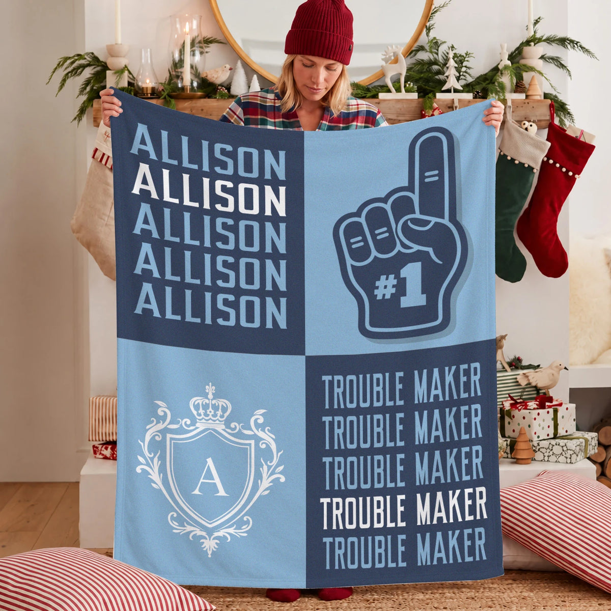 Trouble Maker Funny Blue Fleece Blanket ALLISON 13K1 BK21