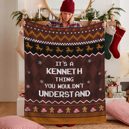 Your Name Thing Funny Deer Brown Christmas Fleece Blanket KENNETH 13K1 BK27