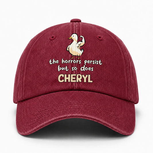 The Horrors Persist But So Does Your Name Funny Goose Burgundy Washed Cap CHERYL 13K1 C126PF